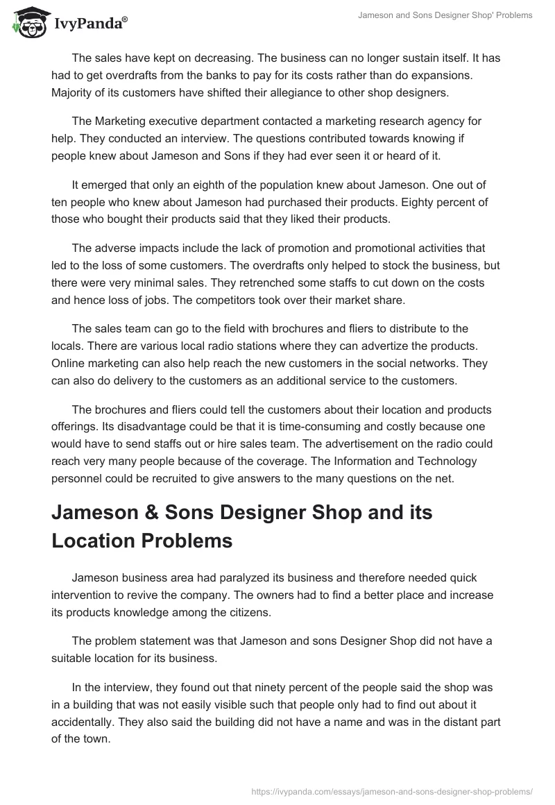 Jameson and Sons Designer Shop' Problems. Page 2