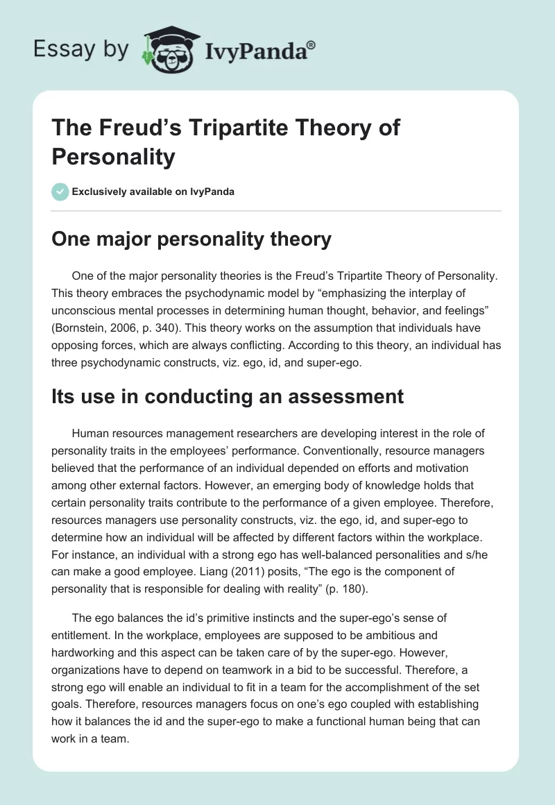 The Freud’s Tripartite Theory of Personality. Page 1