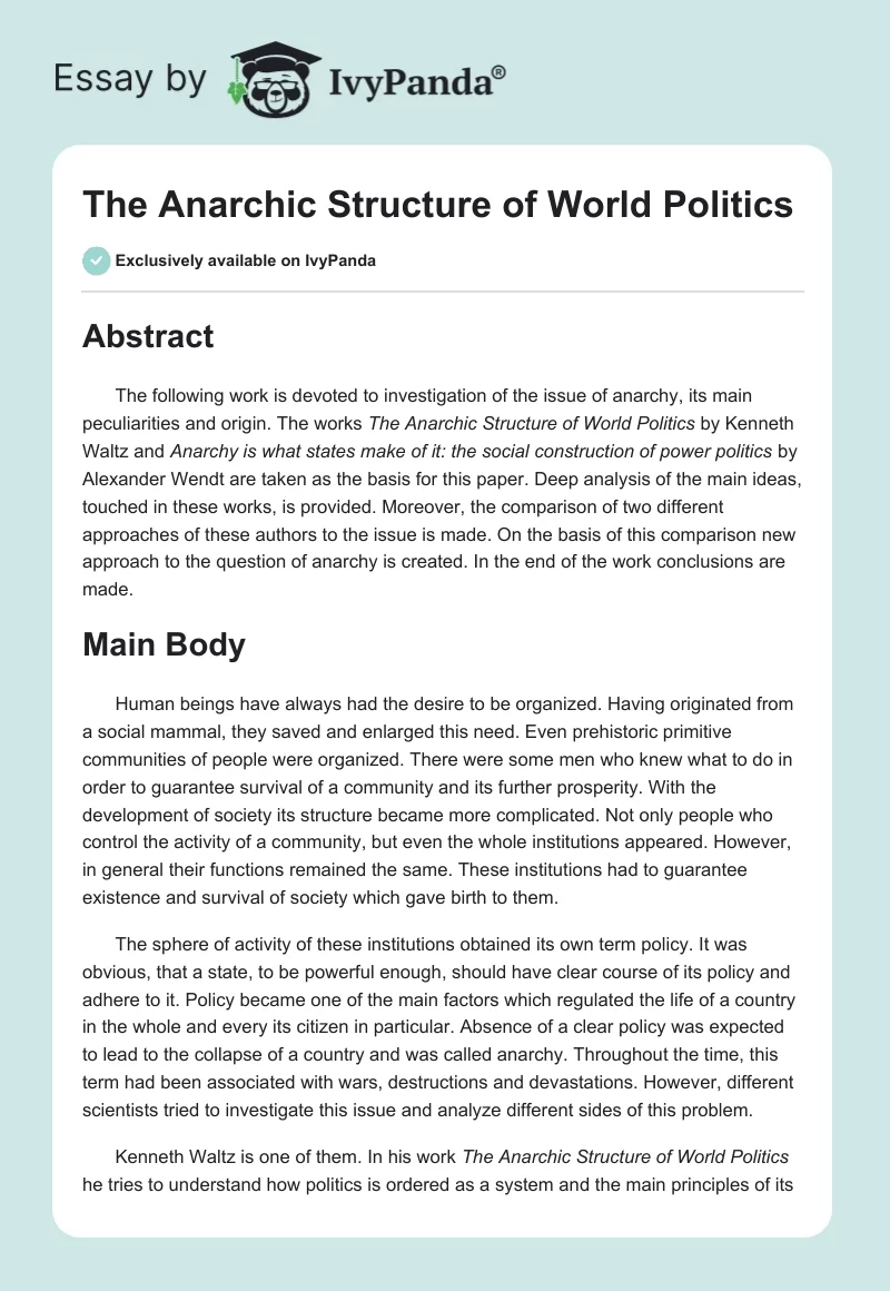 The Anarchic Structure of World Politics. Page 1