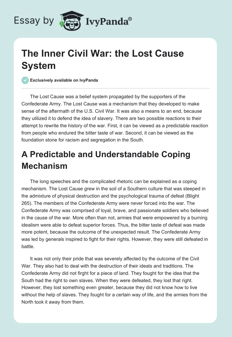 The Inner Civil War: The Lost Cause System. Page 1