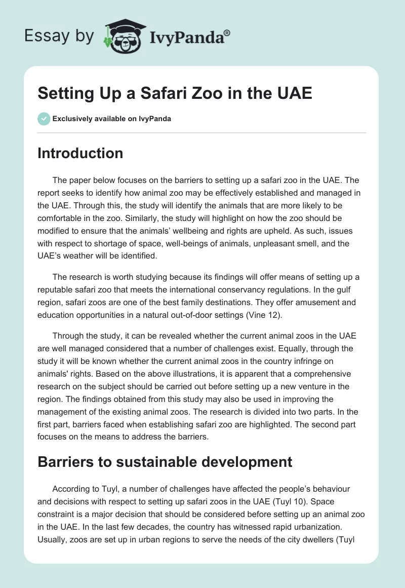 Setting Up a Safari Zoo in the UAE. Page 1