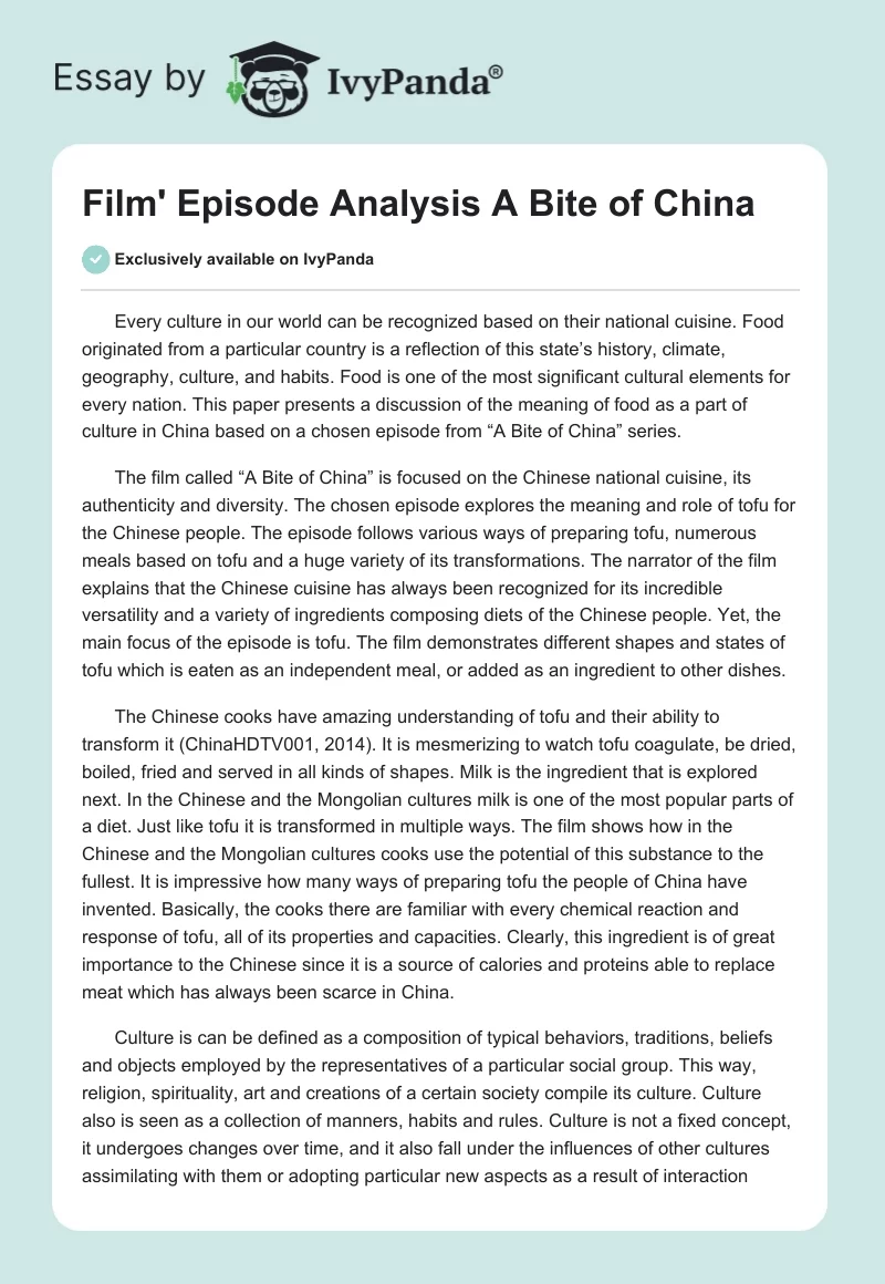 Film' Episode Analysis "A Bite of China". Page 1