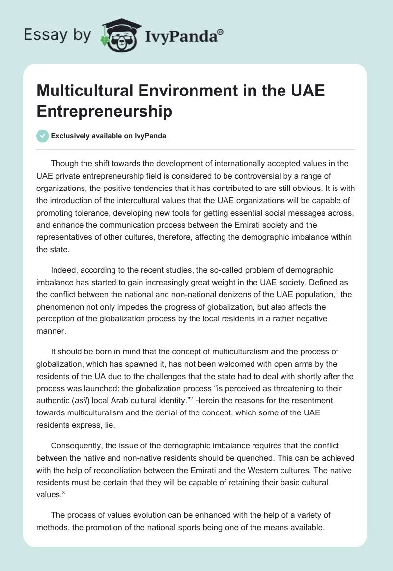 Multicultural Environment in the UAE Entrepreneurship. Page 1