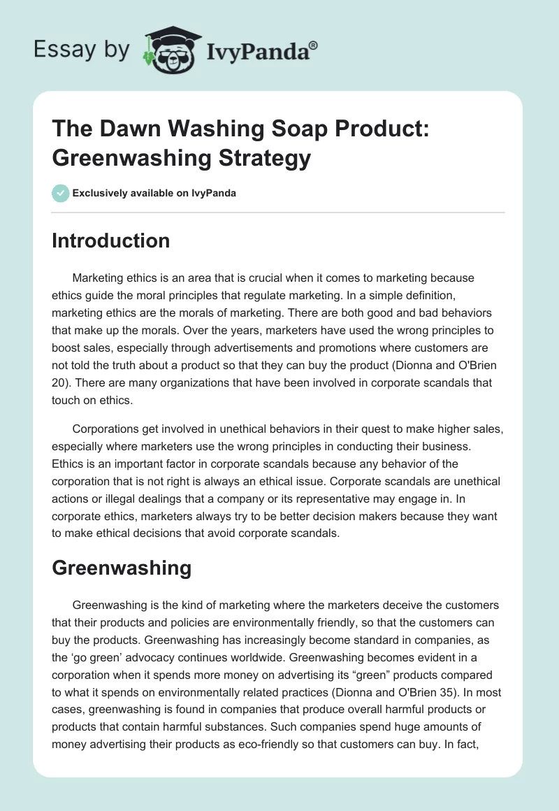 The Dawn Washing Soap Product: Greenwashing Strategy. Page 1