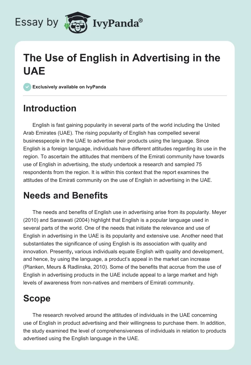 The Use of English in Advertising in the UAE. Page 1
