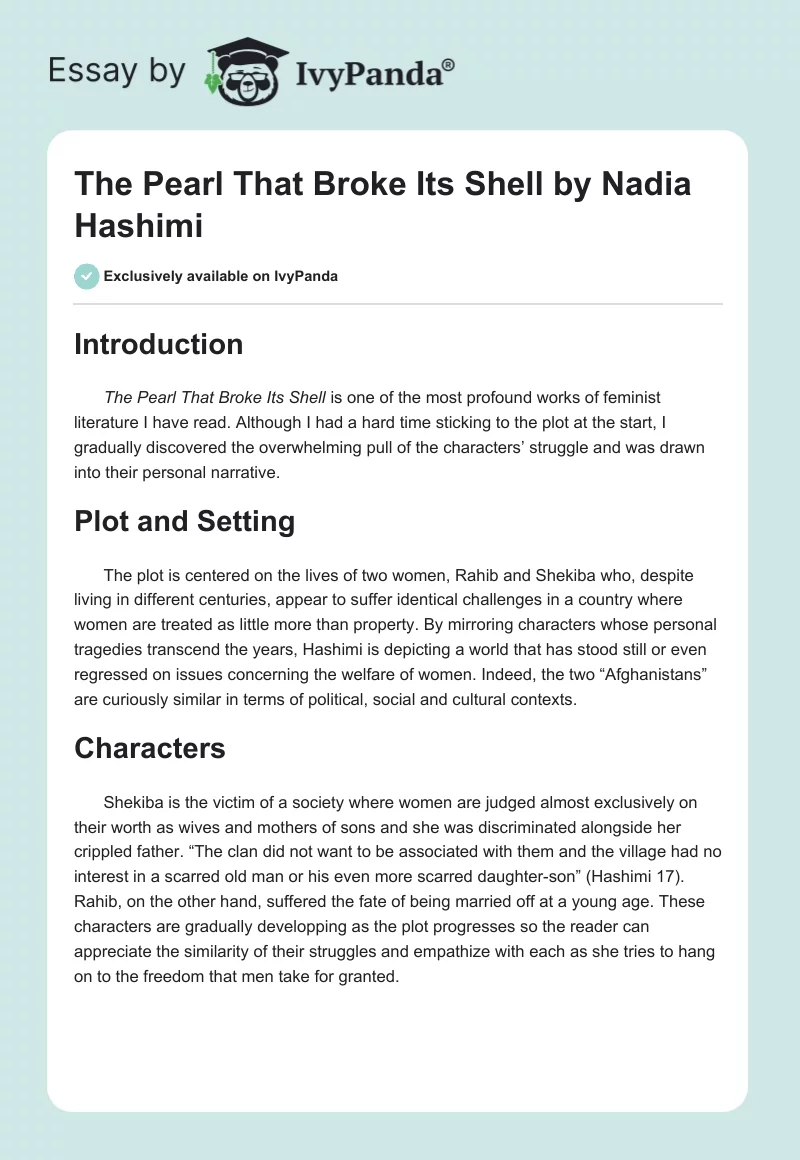 "The Pearl That Broke Its Shell" by Nadia Hashimi. Page 1