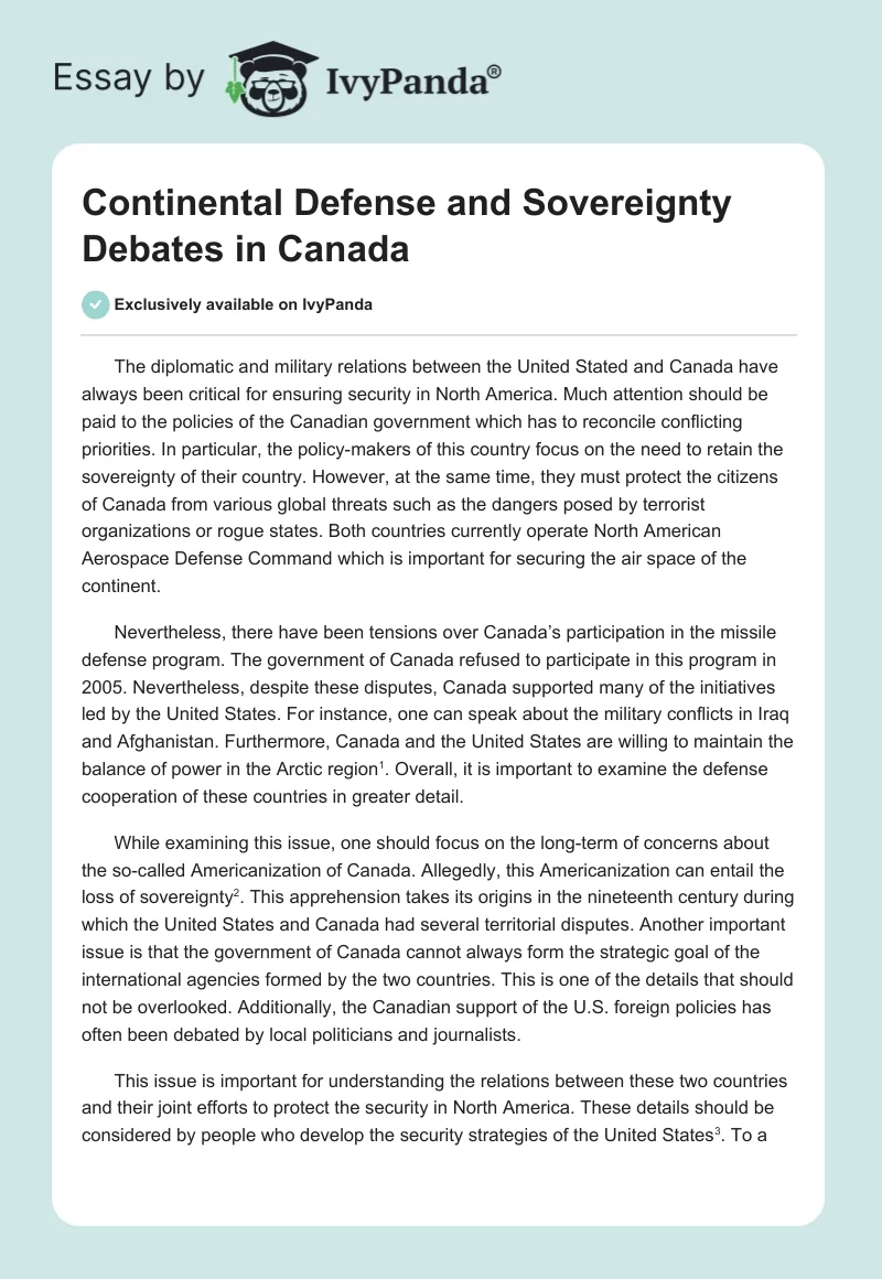 Continental Defense and Sovereignty Debates in Canada. Page 1