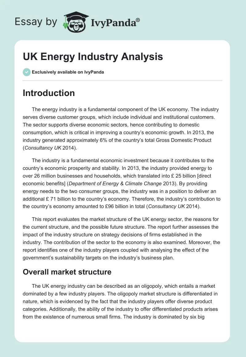 UK Energy Industry Analysis. Page 1