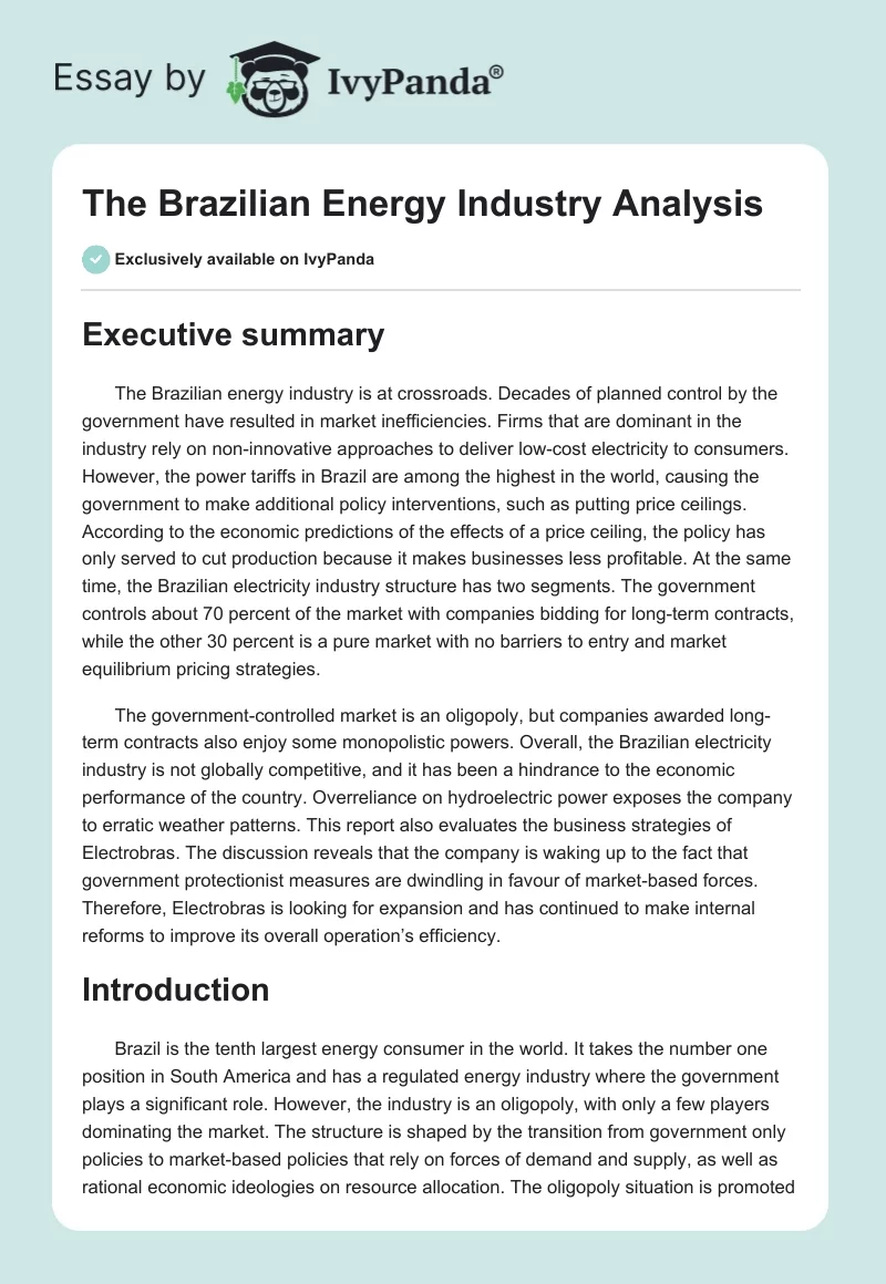 The Brazilian Energy Industry Analysis. Page 1