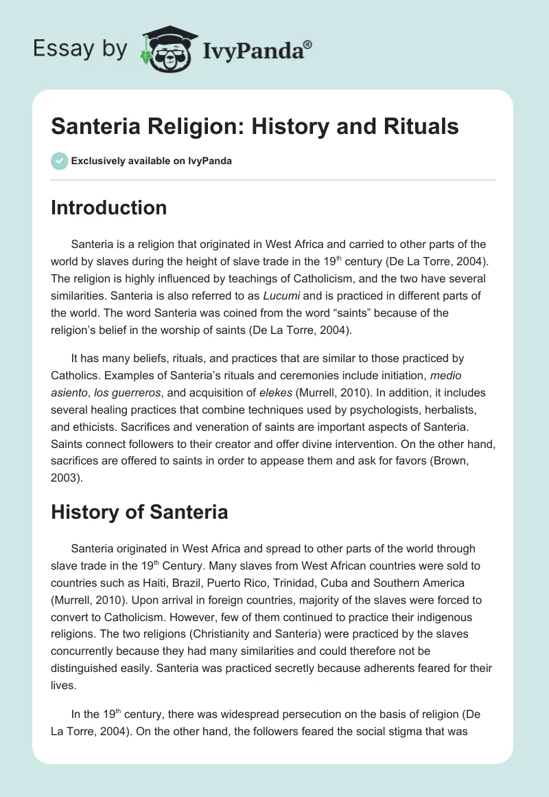Santeria Religion: History and Rituals. Page 1