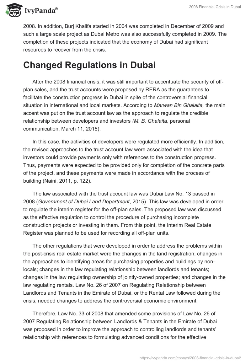 2008 Financial Crisis in Dubai. Page 4