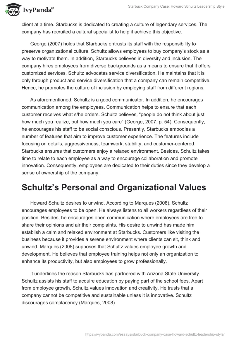 Starbuck Company Case: Howard Schultz Leadership Style. Page 2