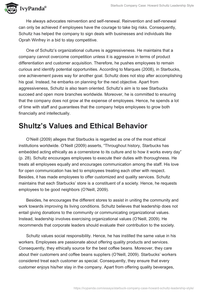 Starbuck Company Case: Howard Schultz Leadership Style. Page 3
