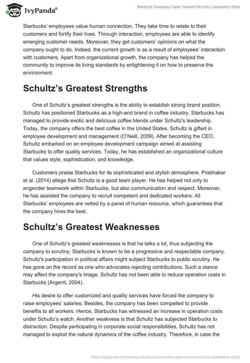Starbuck Company Case: Howard Schultz Leadership Style. Page 4