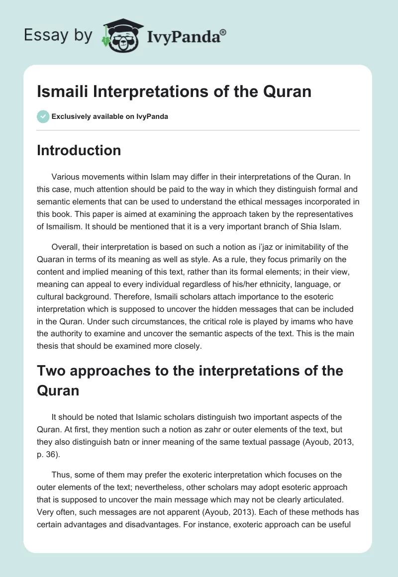 Ismaili Interpretations of the Quran. Page 1