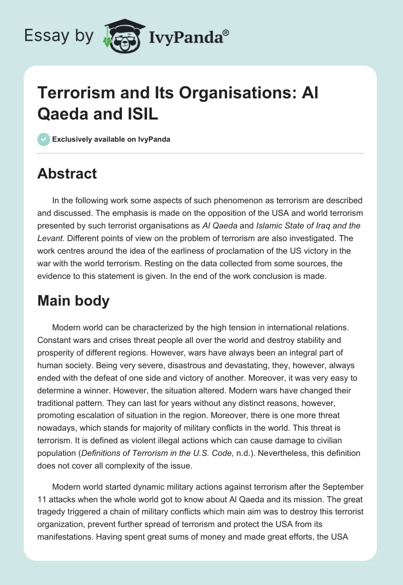 Terrorism and Its Organisations: Al Qaeda and ISIL. Page 1