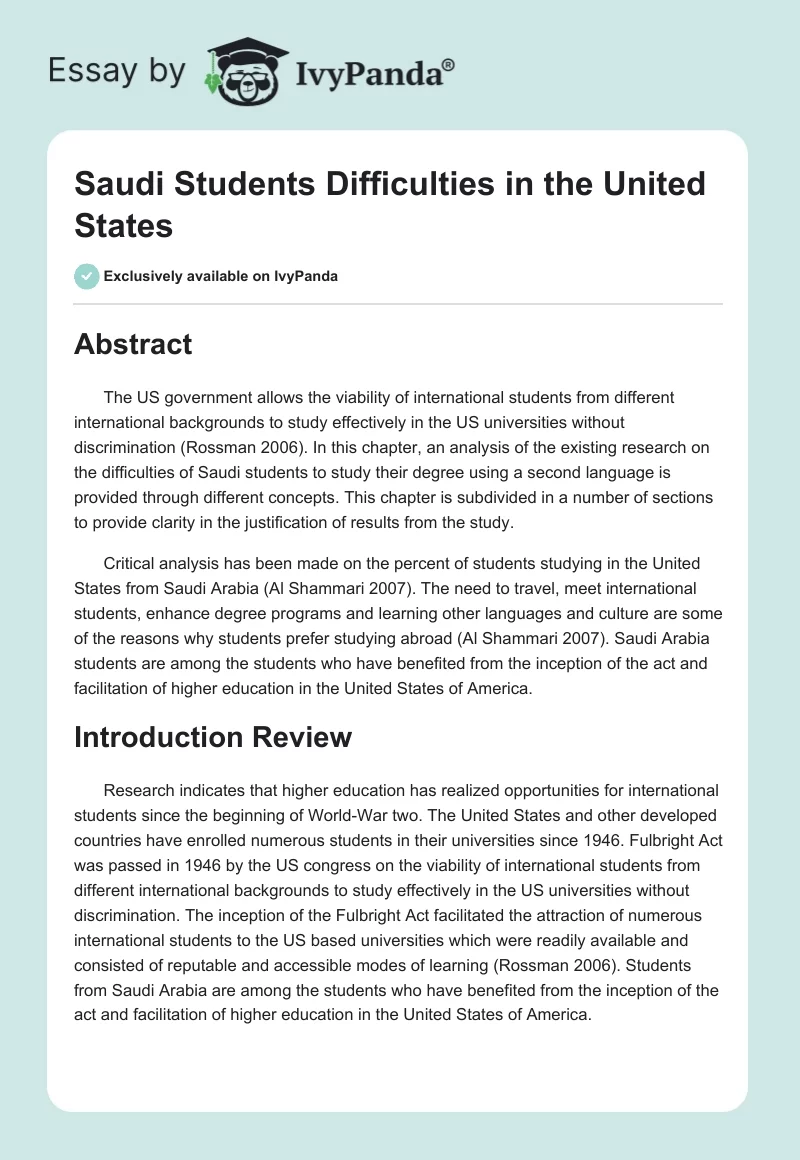 Saudi Students Difficulties in the United States. Page 1