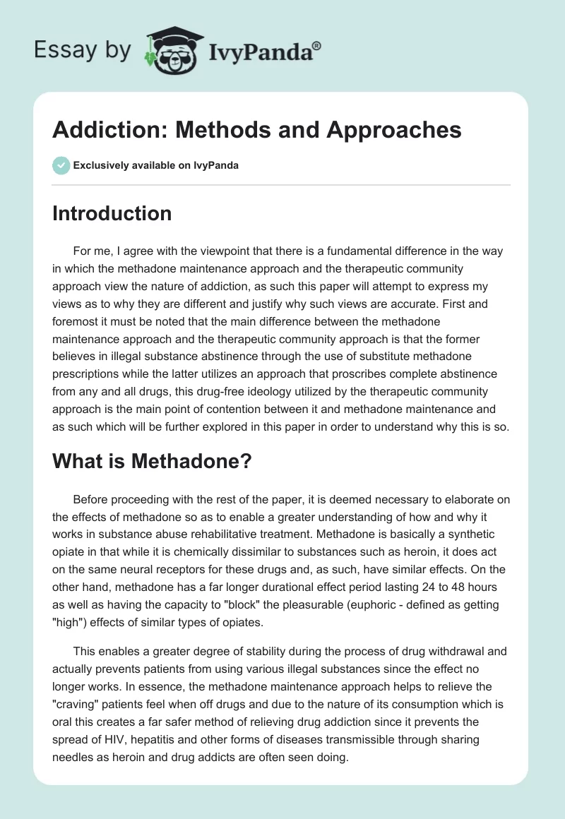 Addiction: Methods and Approaches. Page 1