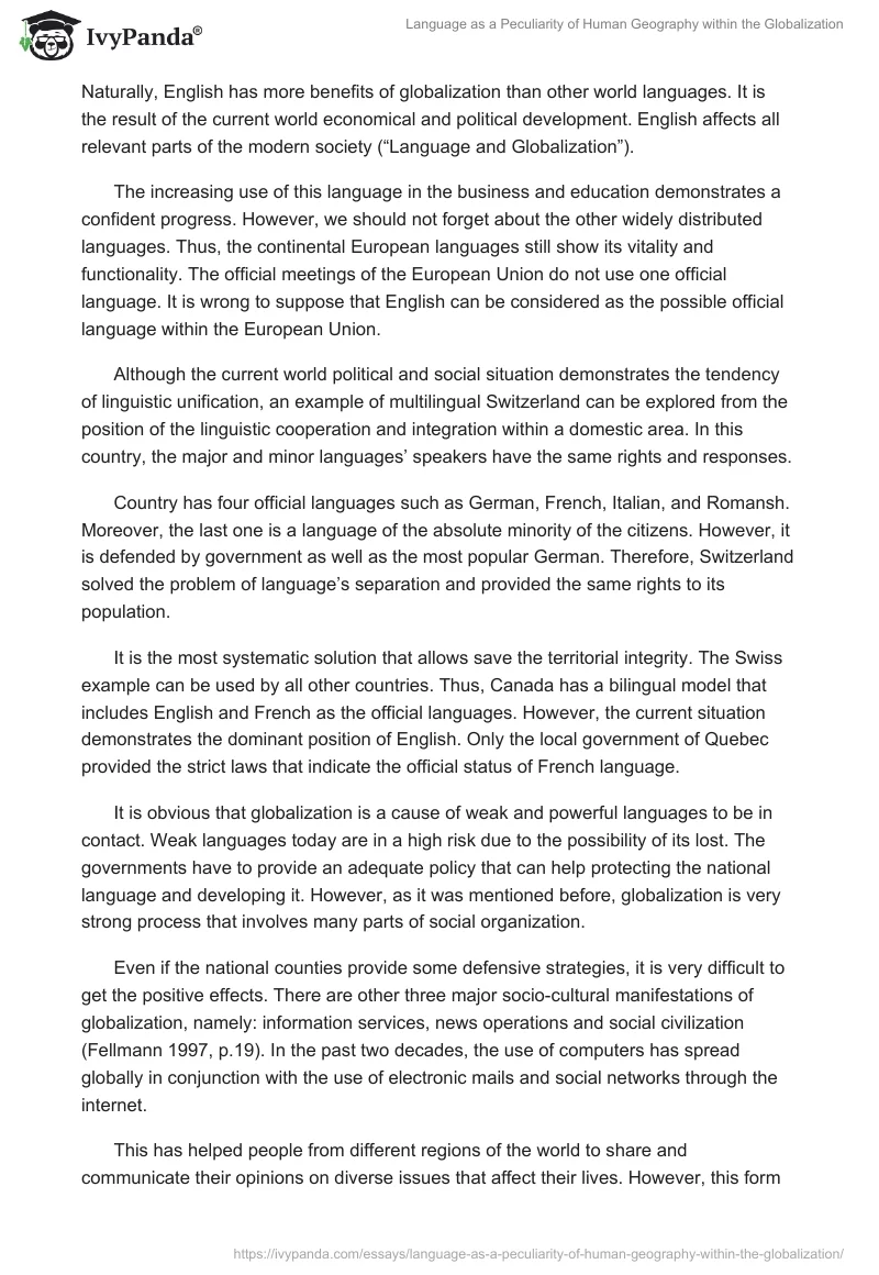 Language as a Peculiarity of Human Geography within the Globalization. Page 2