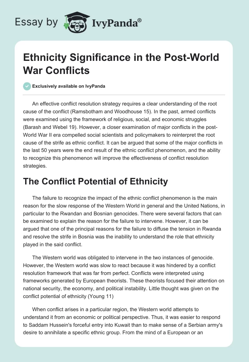Ethnicity Significance in the Post-World War Conflicts. Page 1