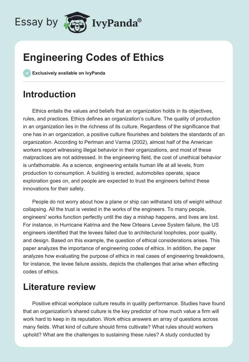 Engineering Codes of Ethics. Page 1