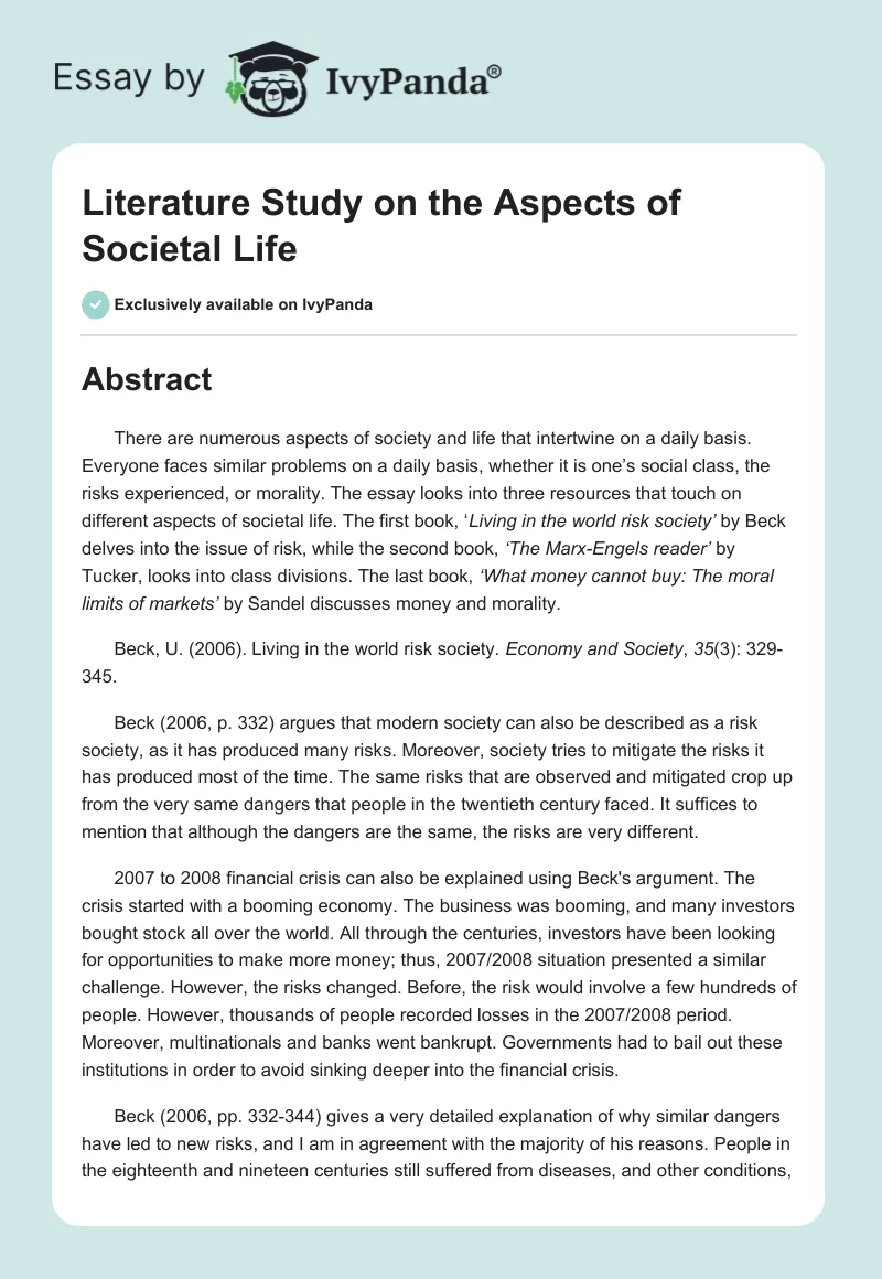 Literature Study on the Aspects of Societal Life. Page 1