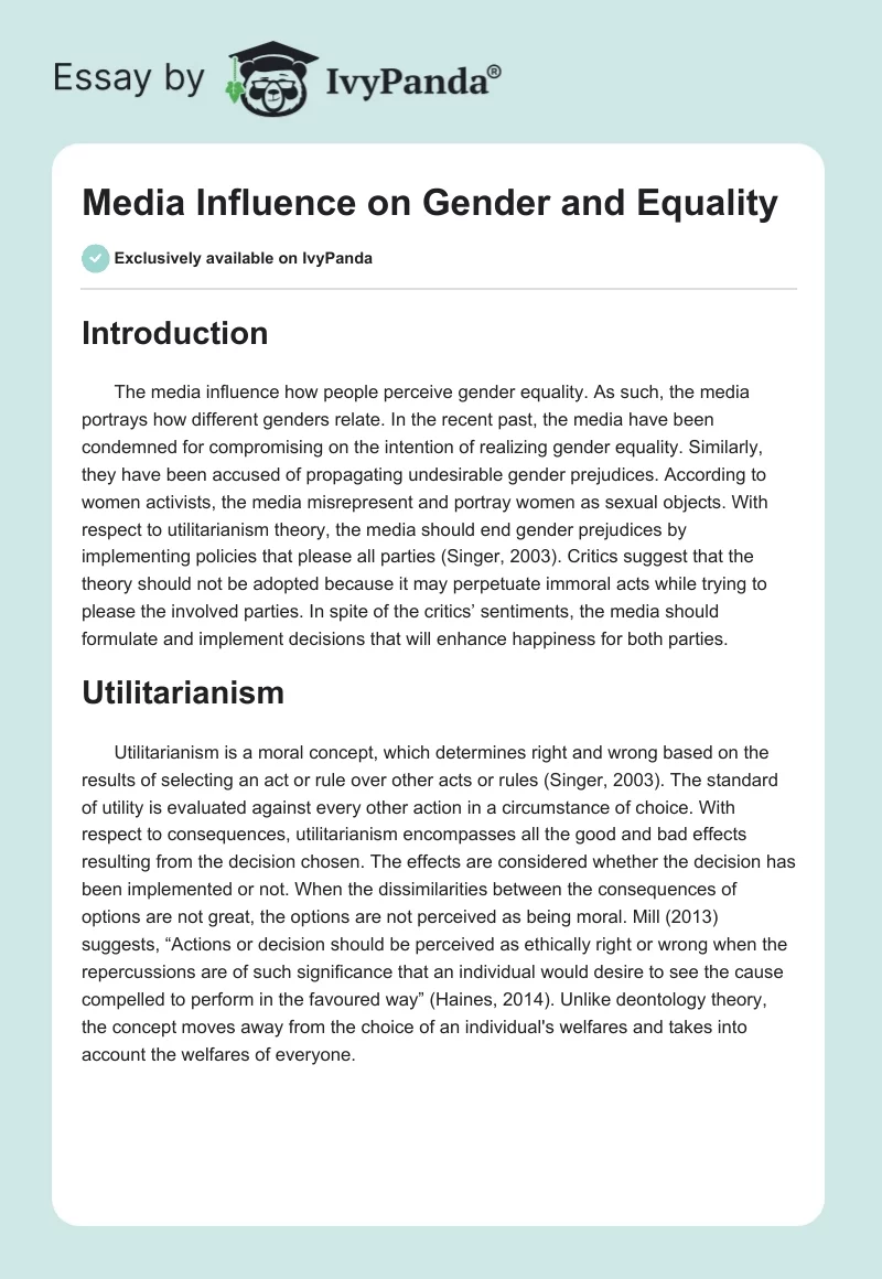 Media Influence on Gender and Equality. Page 1