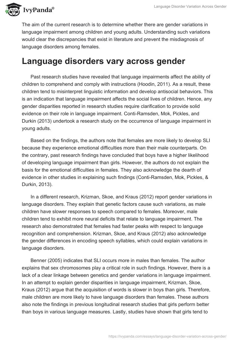 Language Disorder Variation Across Gender. Page 2