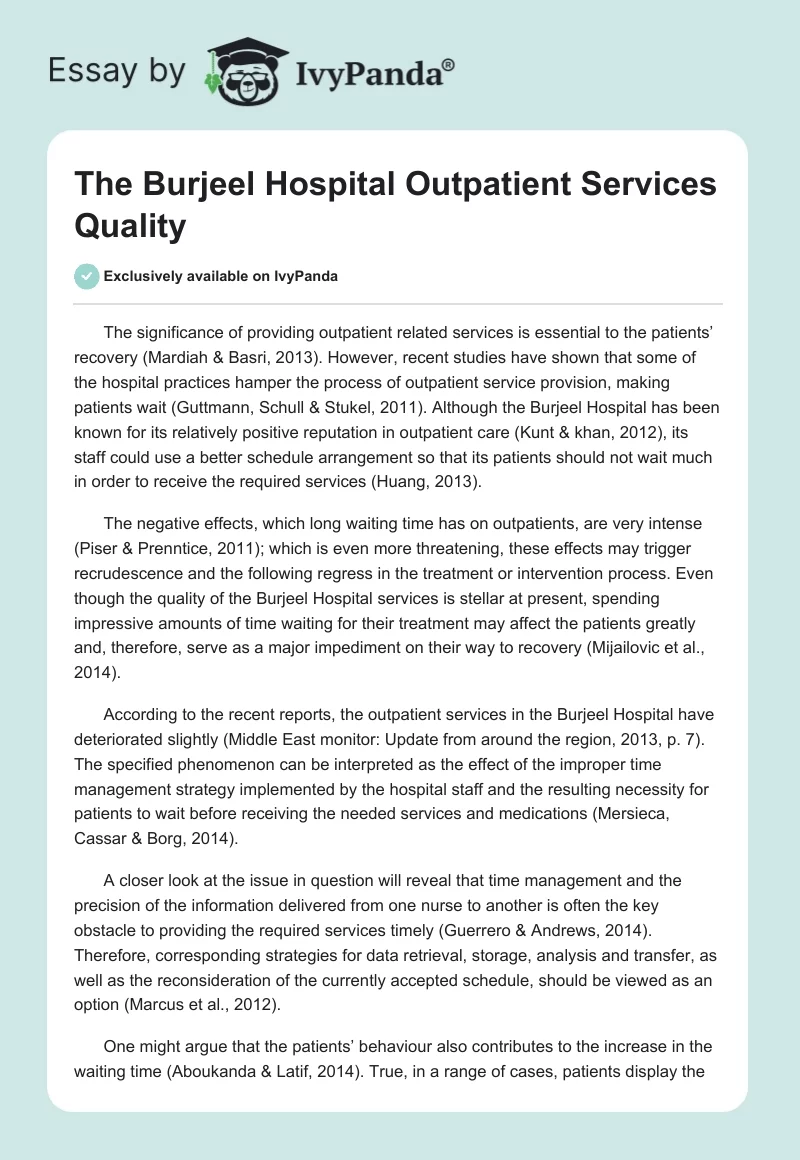 The Burjeel Hospital Outpatient Services Quality. Page 1