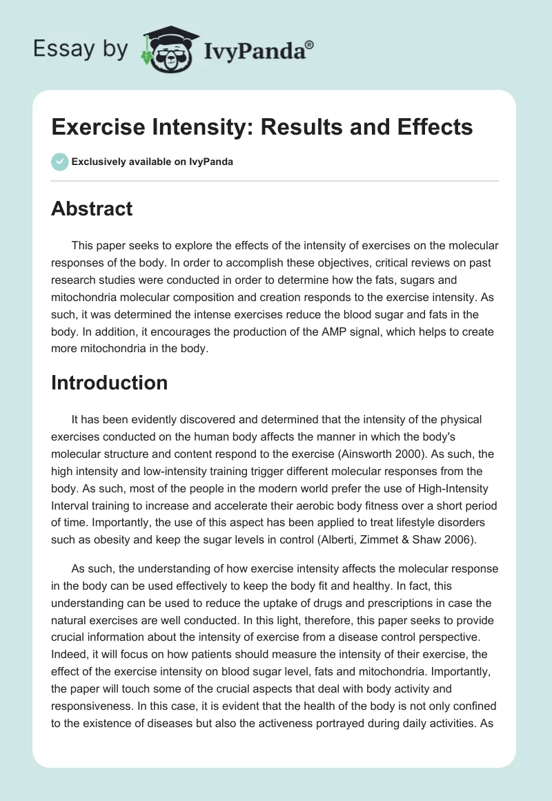 Exercise Intensity: Results and Effects. Page 1