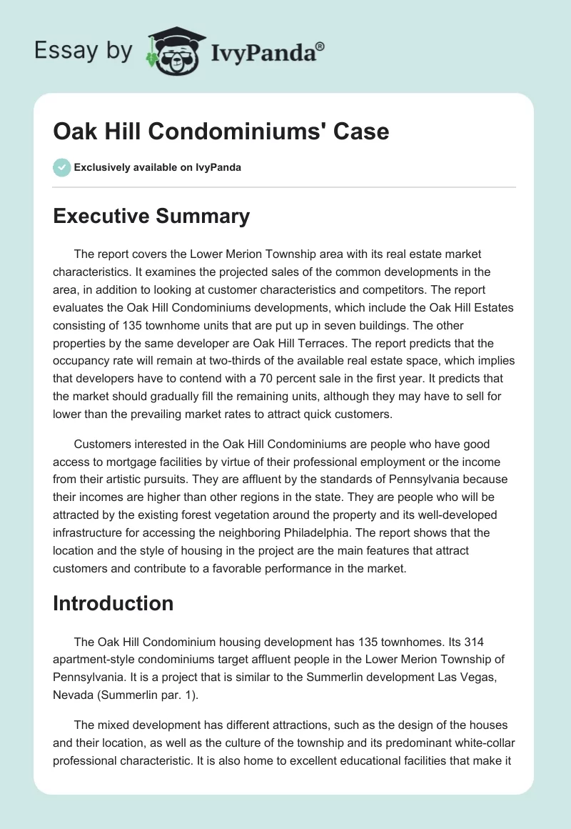 Oak Hill Condominiums' Case. Page 1
