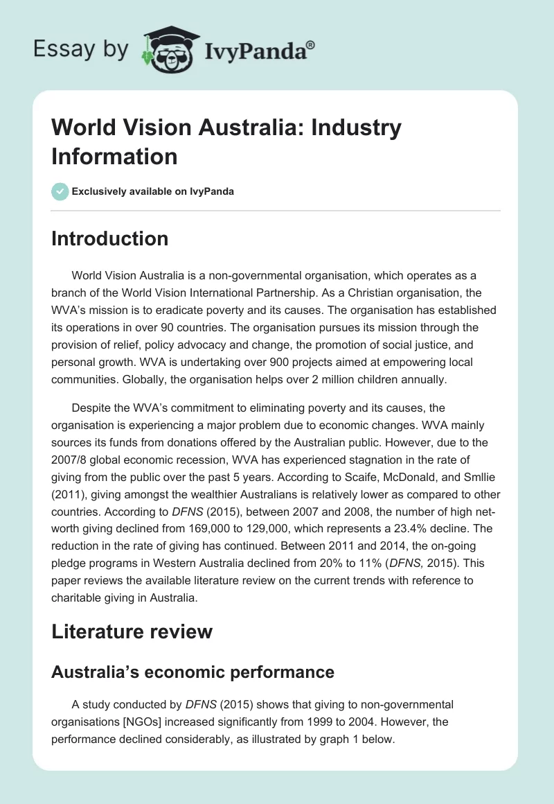 World Vision Australia: Industry Information. Page 1