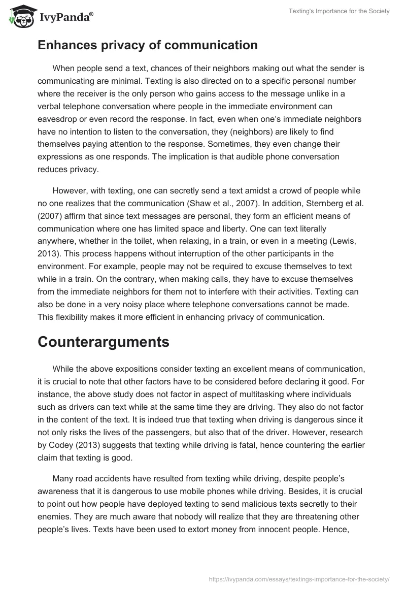 Texting's Importance for the Society. Page 4