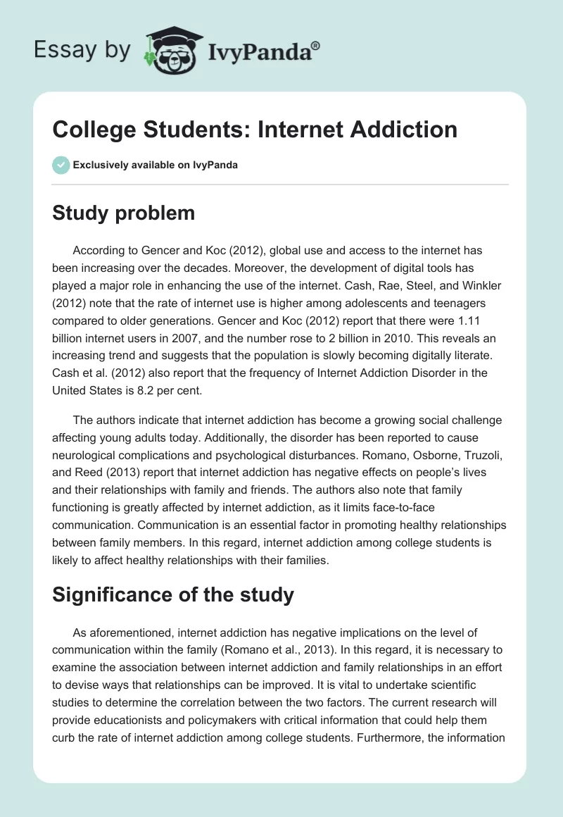 College Students: Internet Addiction. Page 1
