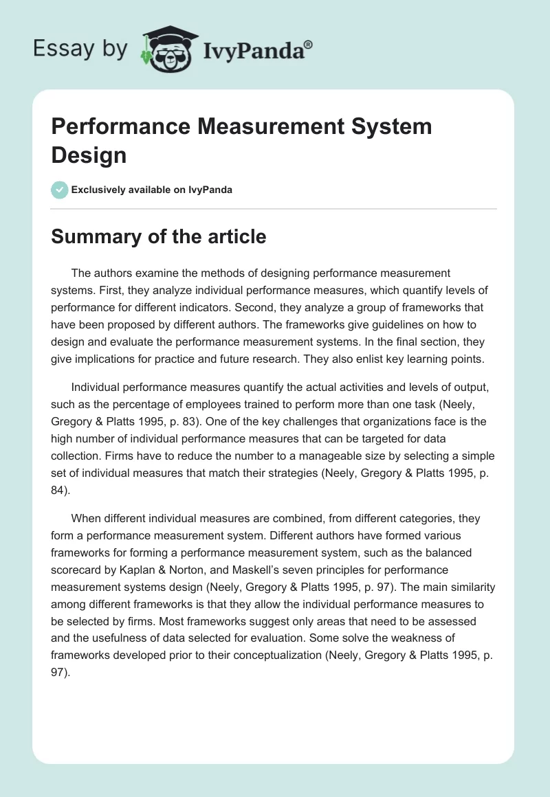 Performance Measurement System Design. Page 1