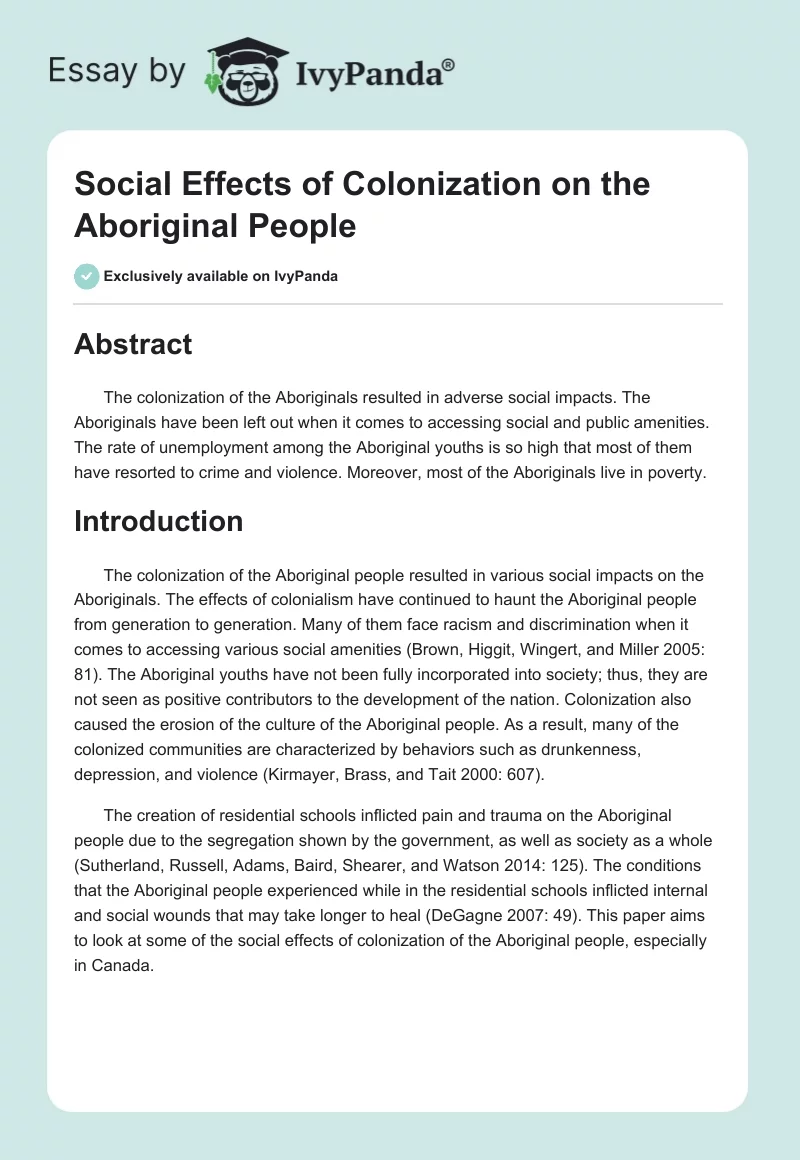 Social Effects of Colonization on the Aboriginal People. Page 1