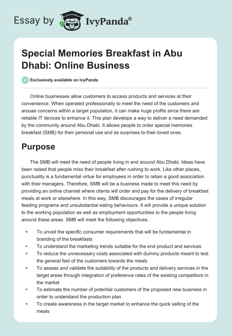Special Memories Breakfast in Abu Dhabi: Online Business. Page 1