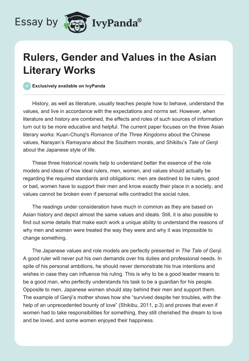 Rulers, Gender and Values in the Asian Literary Works. Page 1