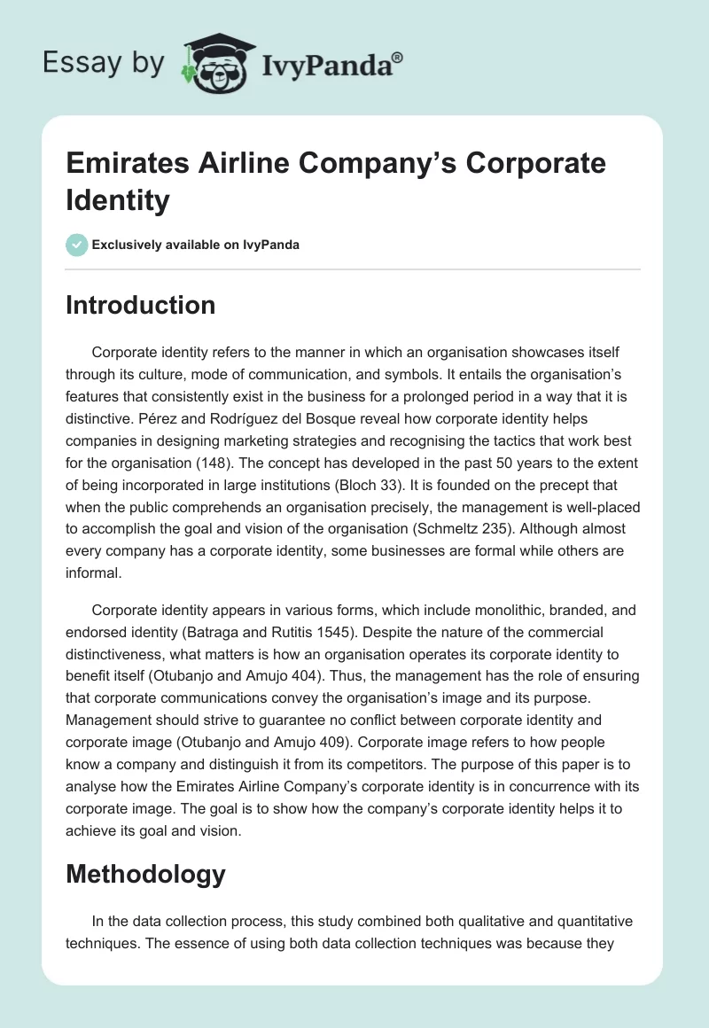 Emirates Airline Company’s Corporate Identity. Page 1