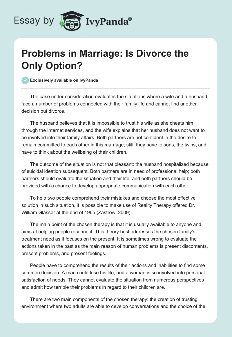 Problems in Marriage: Is Divorce the Only Option?. Page 1
