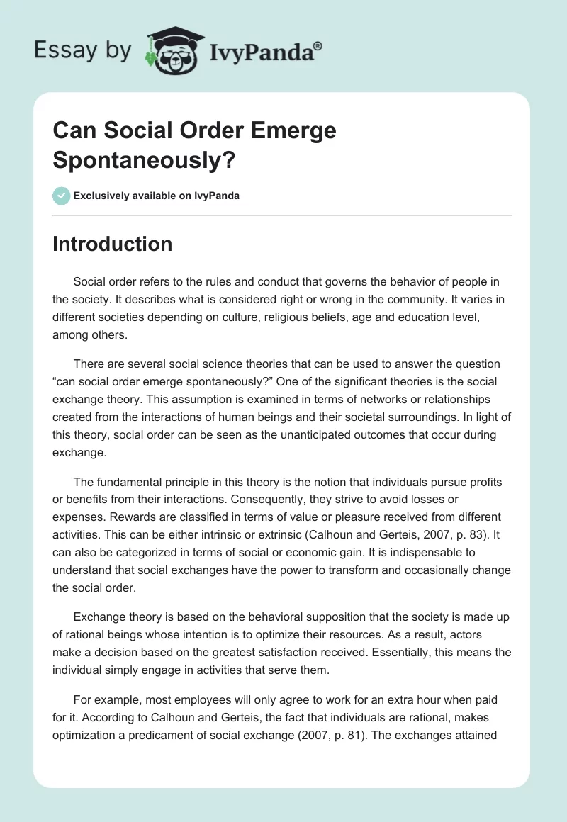 Can Social Order Emerge Spontaneously?. Page 1