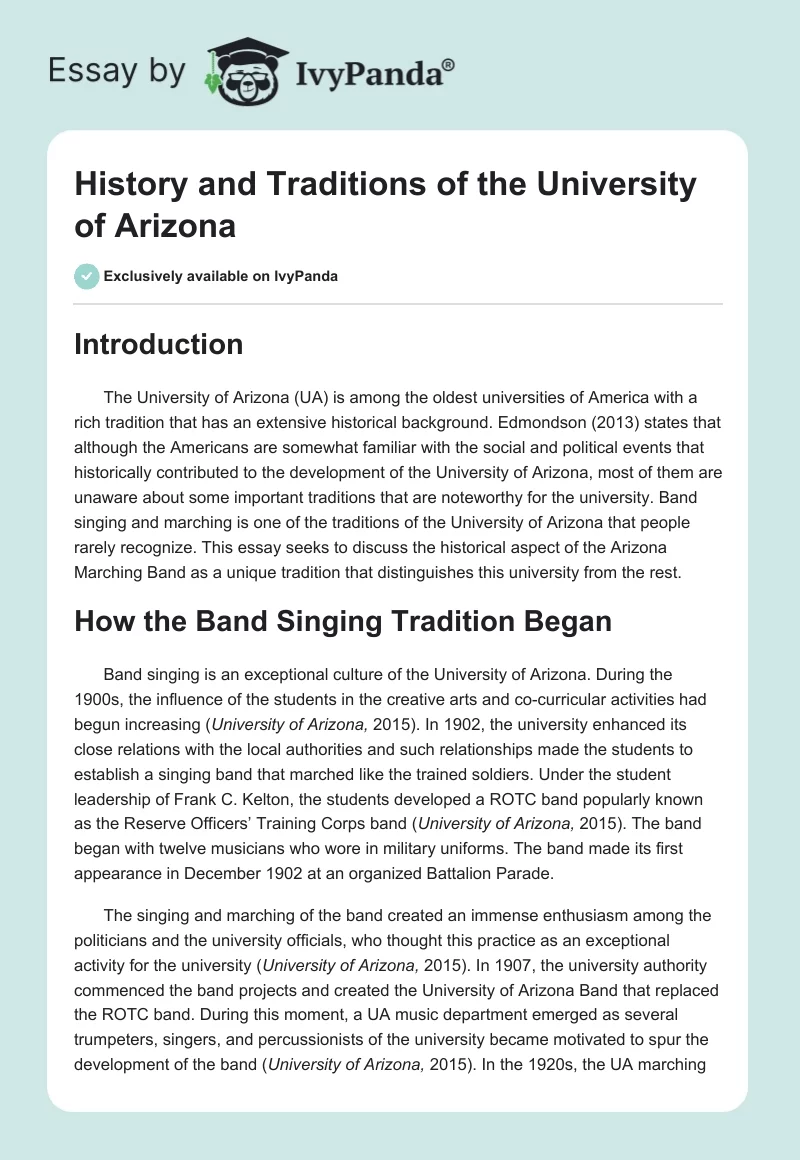 History and Traditions of the University of Arizona. Page 1