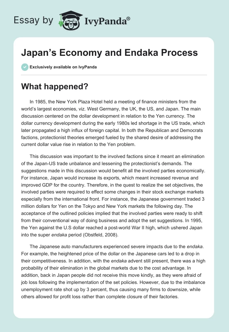 Japan’s Economy and Endaka Process. Page 1