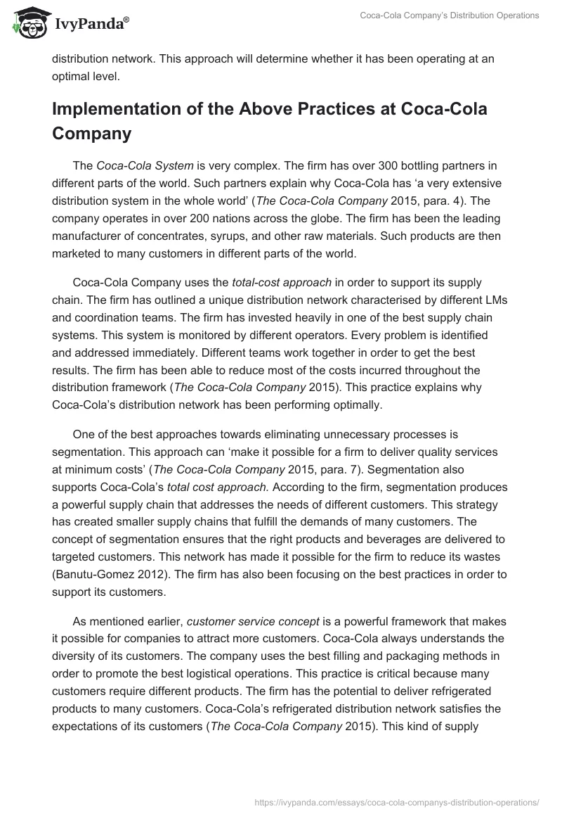 Coca-Cola Company’s Distribution Operations. Page 3