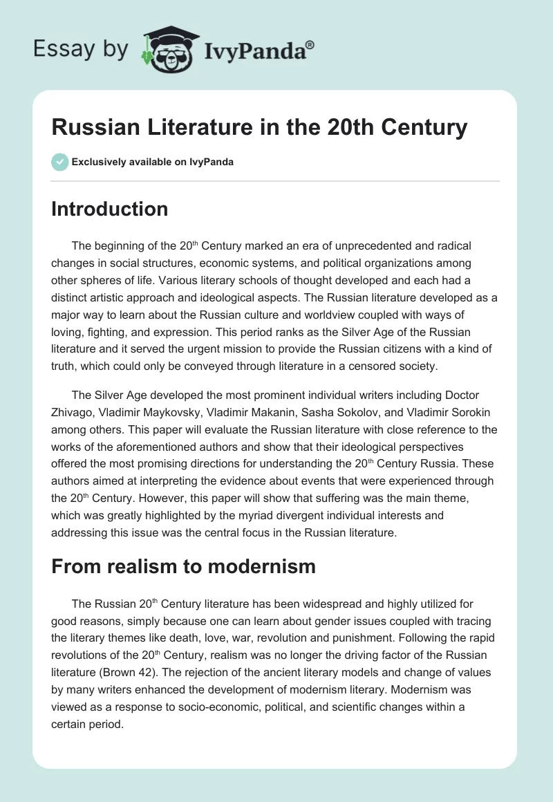 Russian Literature in the 20th Century. Page 1