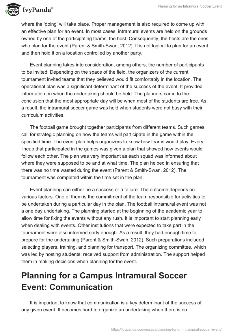 Planning for an Intramural Soccer Event. Page 2
