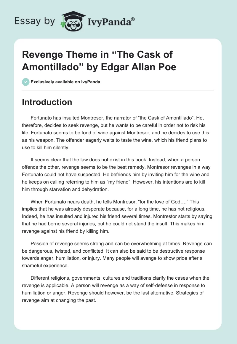 Revenge Theme in “The Cask of Amontillado” by Edgar Allan Poe. Page 1