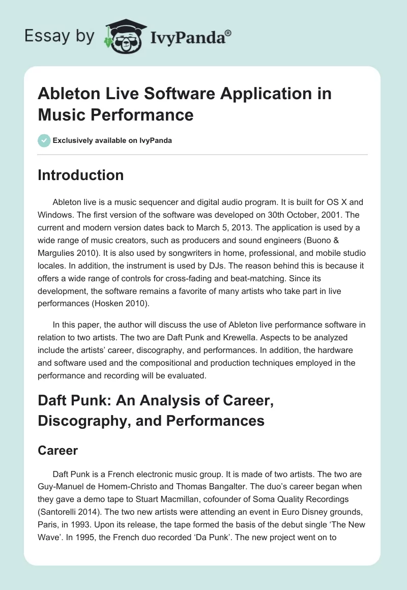 Ableton Live Software Application in Music Performance. Page 1
