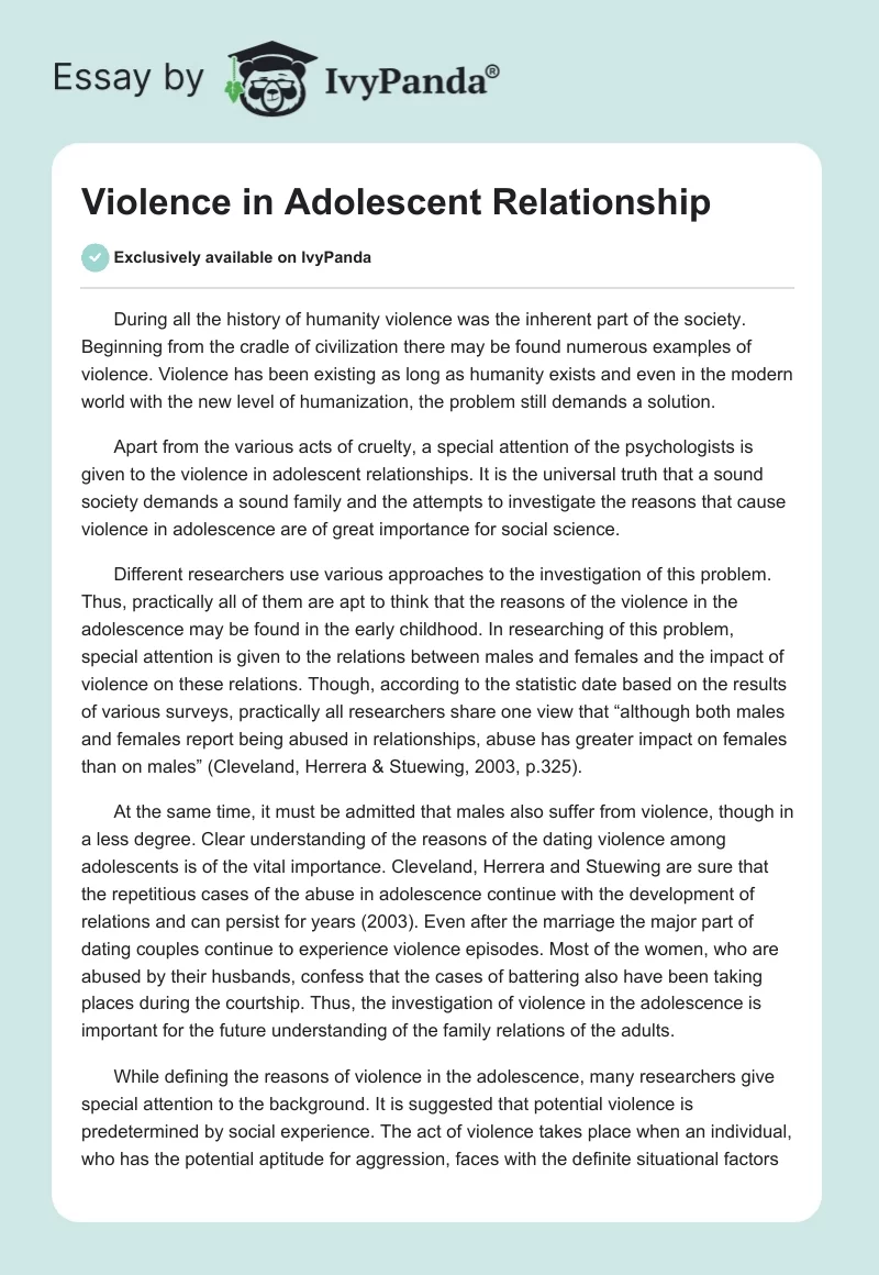 Violence in Adolescent Relationship. Page 1