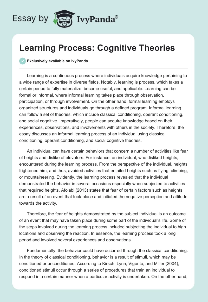 Learning Process: Cognitive Theories. Page 1